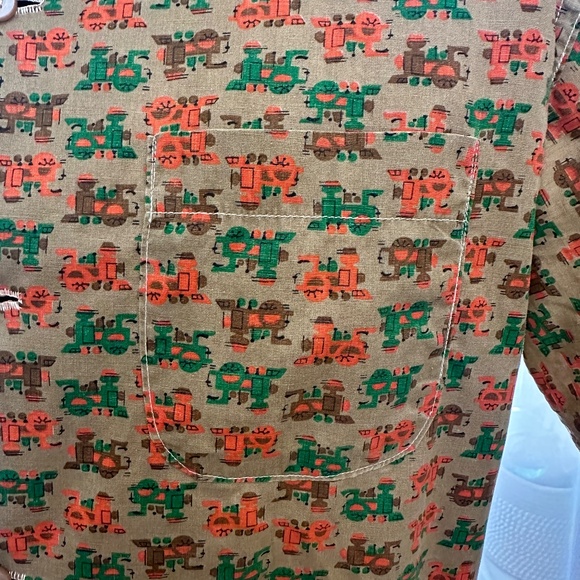 Vintage 1950s Train Print Button Up Short Sleeve Shirt - Picture 5 of 9
